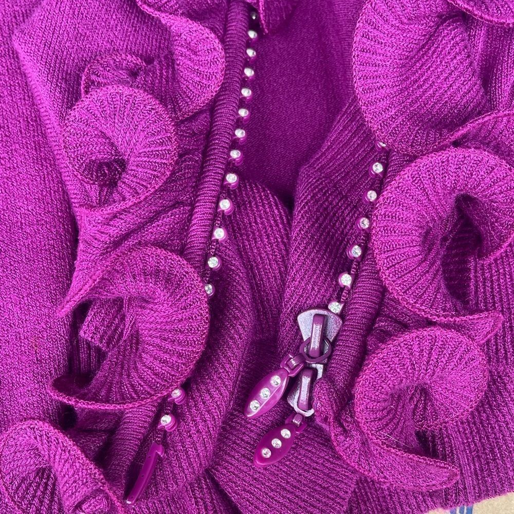 VILA Fuchsia Ruffle Trim Cardigan zipper Long Sleeve Large - Picture 7 of 7
